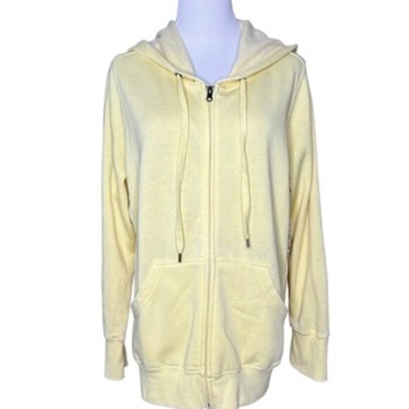 French Laundry Yellow Hoodie Zip Front Jacket Sweatshirt Fleece XL Casual NWT - Picture 1 of 10